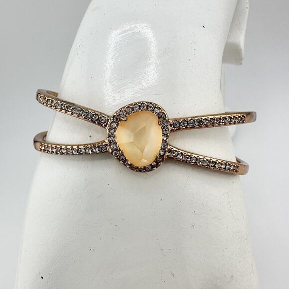 Chloe + Isabel Rose Gold Tone Faux Gem Crystal Accent Cuff 6” Bracelet - Picture 1 of 6
